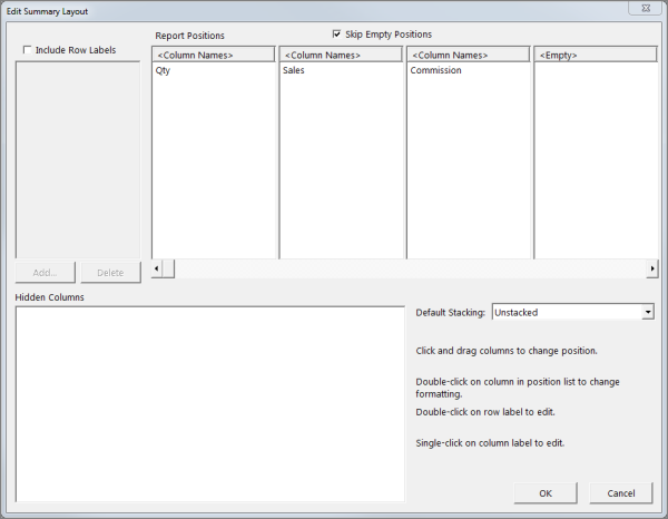 Edit summary layout dialog box.
